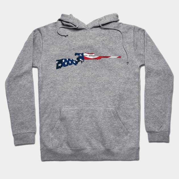 Patriotic Hunting Rifle with Scope and USA Flag Overlay Hoodie by hobrath